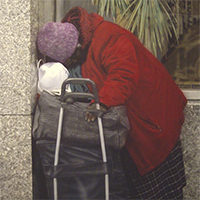 Hyperrealism painting MOMA of NYC homeless at Museum of Modern Art by Denis Peterson