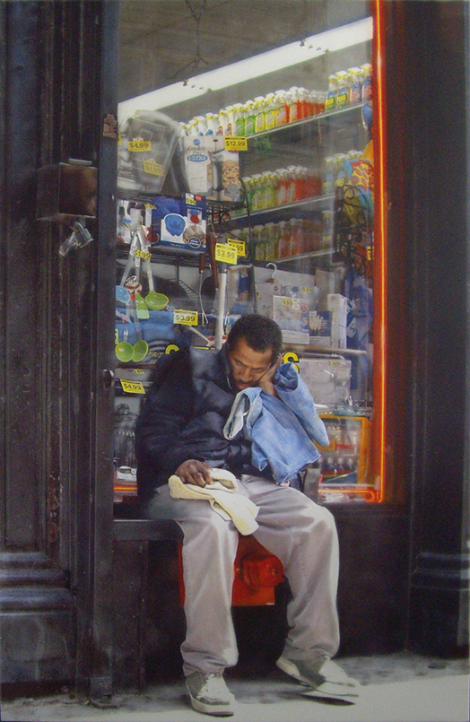 Hyperrealism painting Neon Lights by Denis Peterson