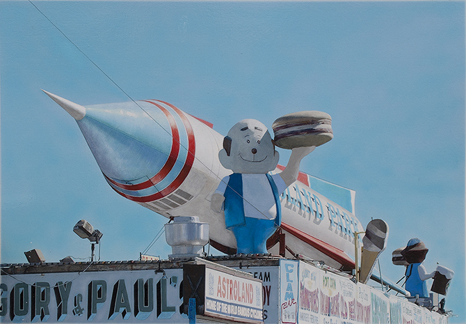 Coney Island photorealist painting Rocket Man by Denis Peterson